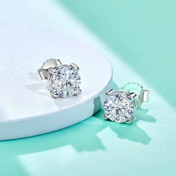 Certified 4ct. t.w. Moissanite Diamond Round Stud Earrings NEW A - Picture 7 of 12